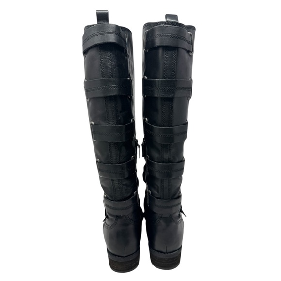 Arturo Chiang Elsie Tall Knee Leather Riding Moto Black Boot - Picture 3 of 13